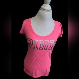 💓 PINK Victoria's Secret Bright Pink Graphic Tee Sz M